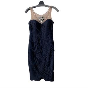 𝅺cache Navy Sleeveless Ruched Sheath Party Dress Size 2